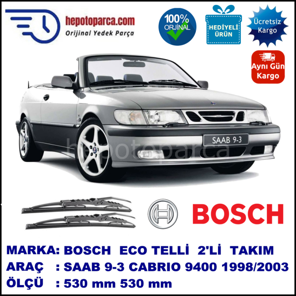 SAAB 9-3 Cabriolet [9400] 03.98-08.03 530 / 530 mm. BOSCH ECO Telli Silecek 2'li Takım