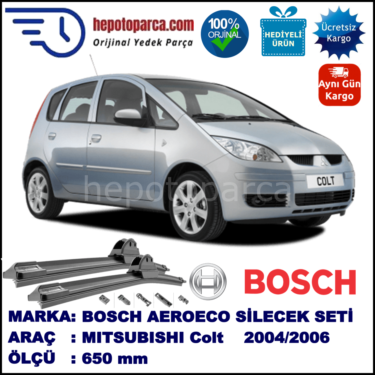 MITSUBISHI Colt [CZ] 04.2004-..., 650 / - mm. BOSCH AEROECO Aparatlı Muz Silecek