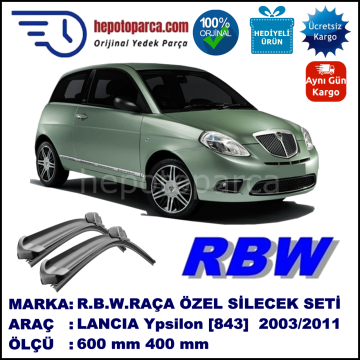 LANCIA Ypsilon [843] 06.03-11.11 600 / 400 mm. RBW Muz Silecek Seti  2'li Takım. U Kanca Uyumludur.