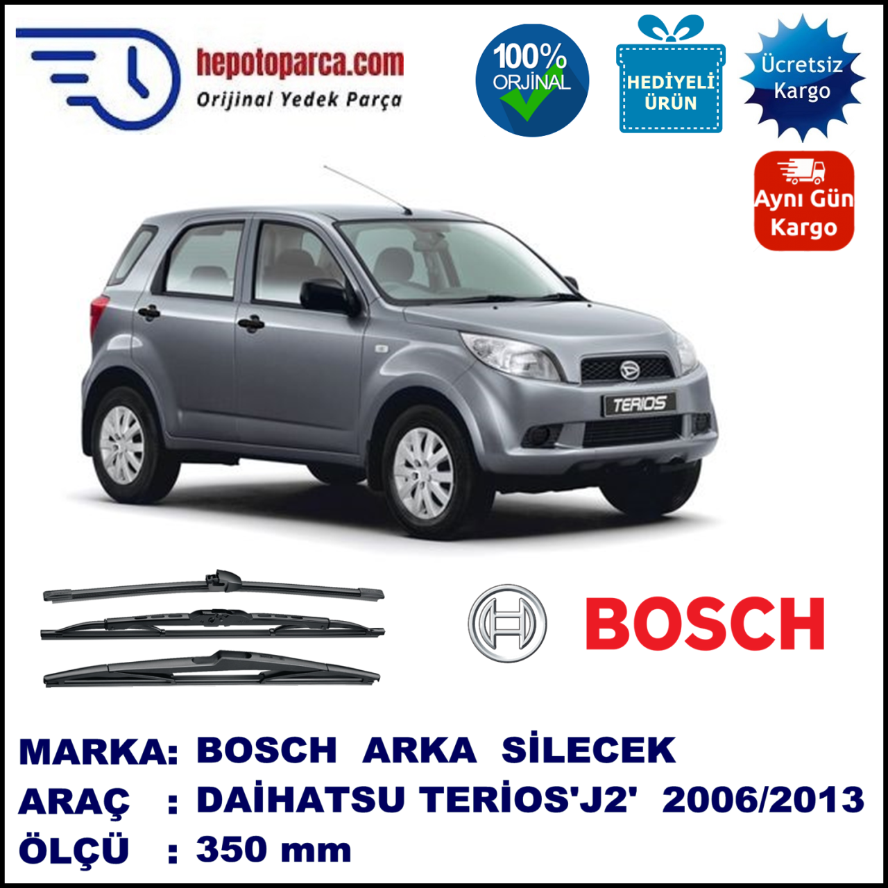 DAIHATSU Terios [J2] 300 mm 01.2006-... BOSCH Arka Silecek