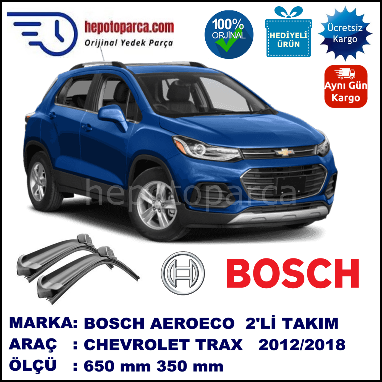 CHEVROLET Trax  11.2012-..., 650 / 350 mm. BOSCH AEROECO Aparatlı Muz Silecek