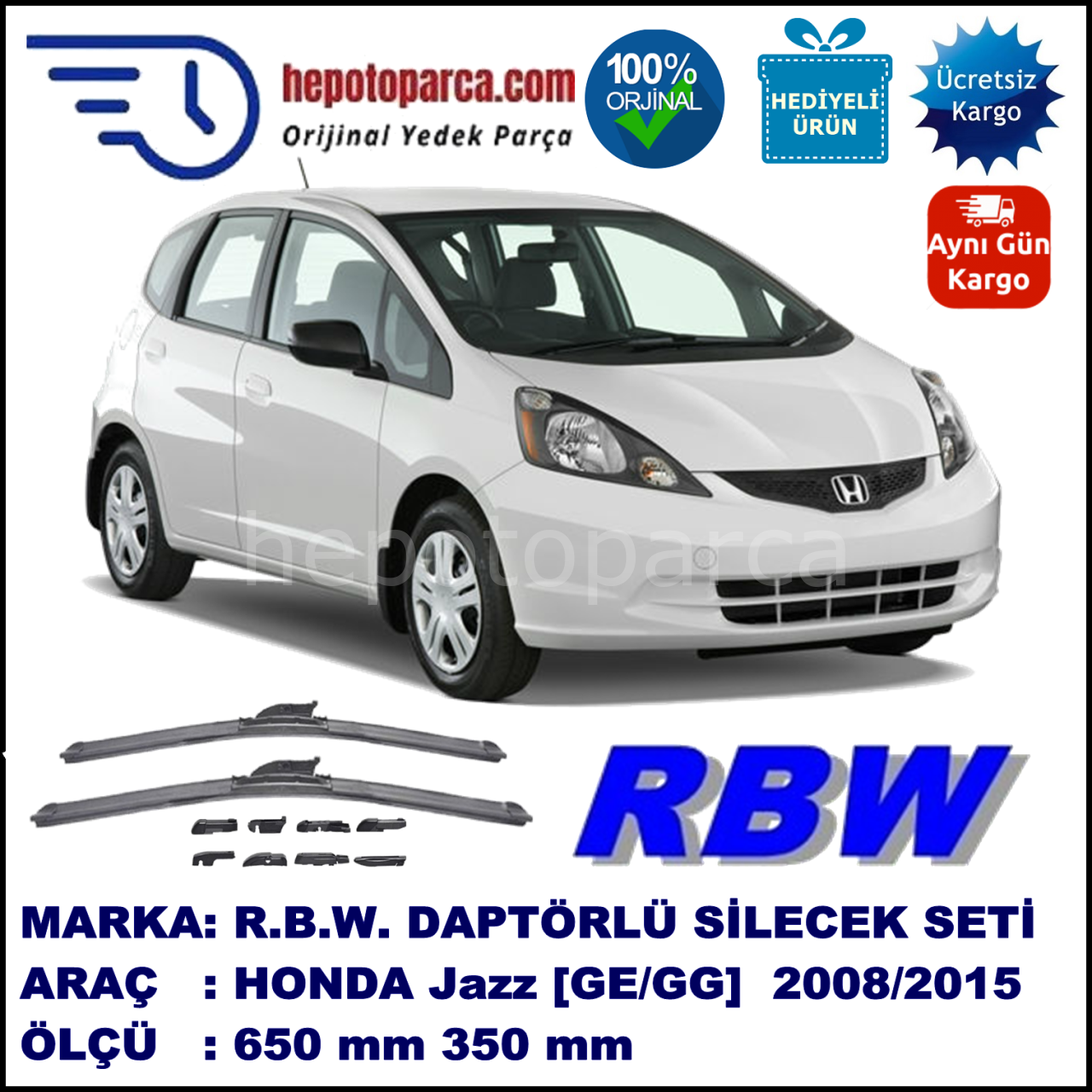 HONDA Jazz [GE/GG/GP] 10.2008-2002 650 / 350 mm.  RBW  ADAPTÖRLÜ MUZ SİLECEK SETİ