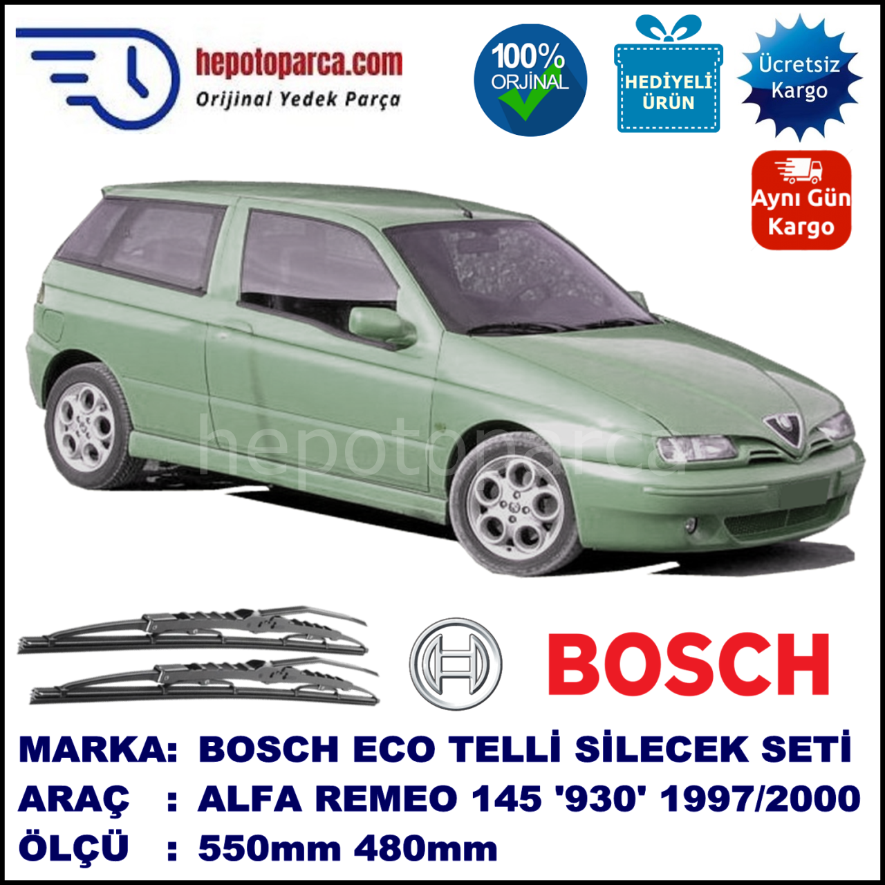 ALFA ROMEO 145 [930] 04.97-12.00 550 / 480 mm. BOSCH ECO Telli Silecek 2'li Takım