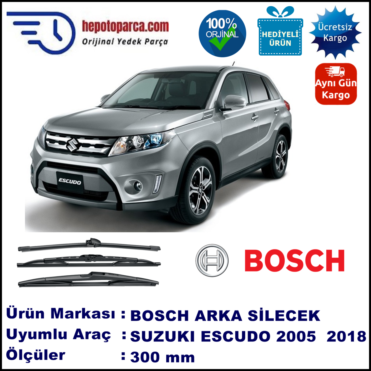 SUZUKI Escudo  300 mm 05.2005-... BOSCH Arka Silecek