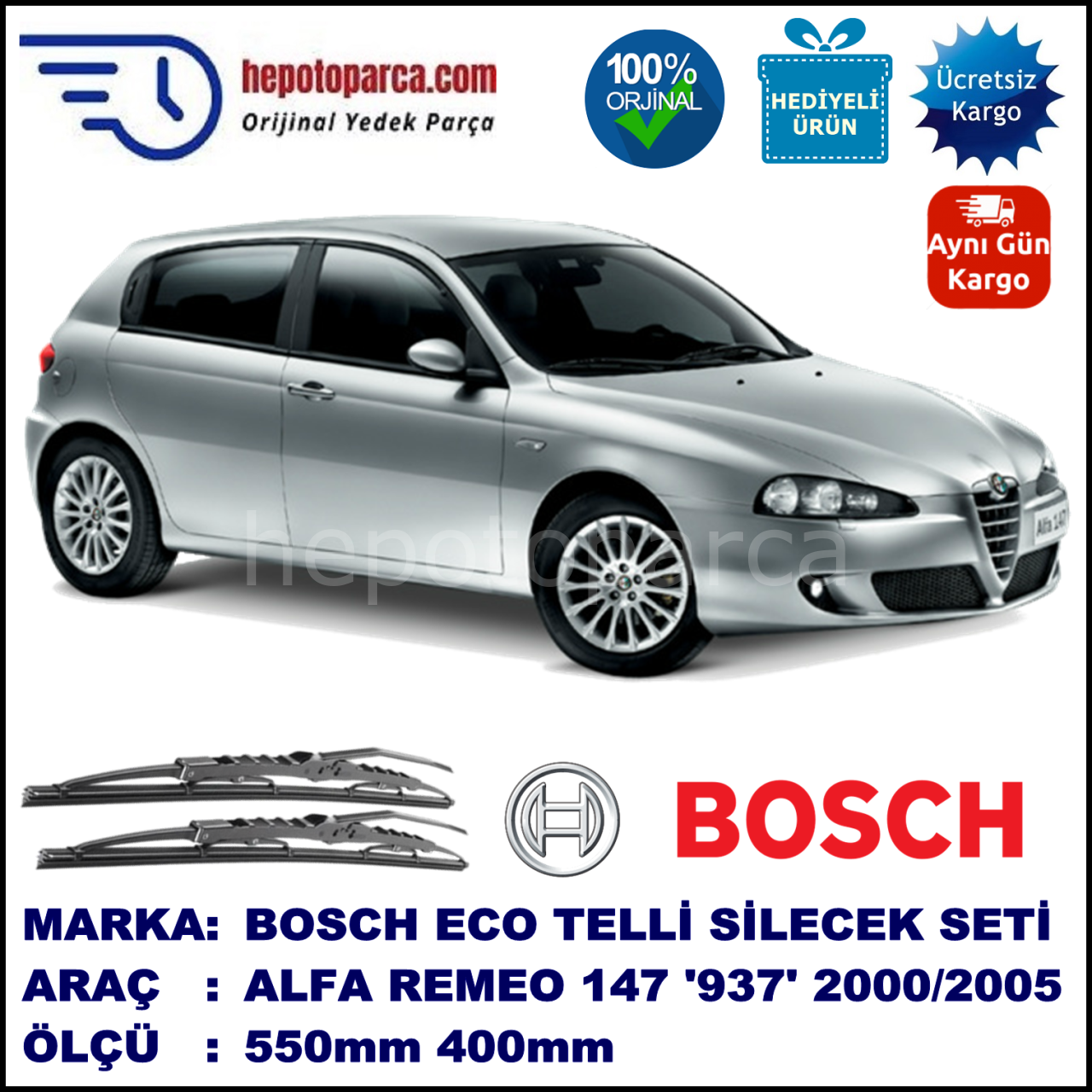 ALFA ROMEO 147 [937] 11.00-06.05 550 / 400 mm. BOSCH ECO Telli Silecek 2'li Takım