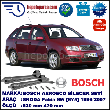 SKODA Fabia Combi [6Y5] 12.1999-12.2007, 530 / 470 mm. BOSCH AEROECO Aparatlı Muz Silecek