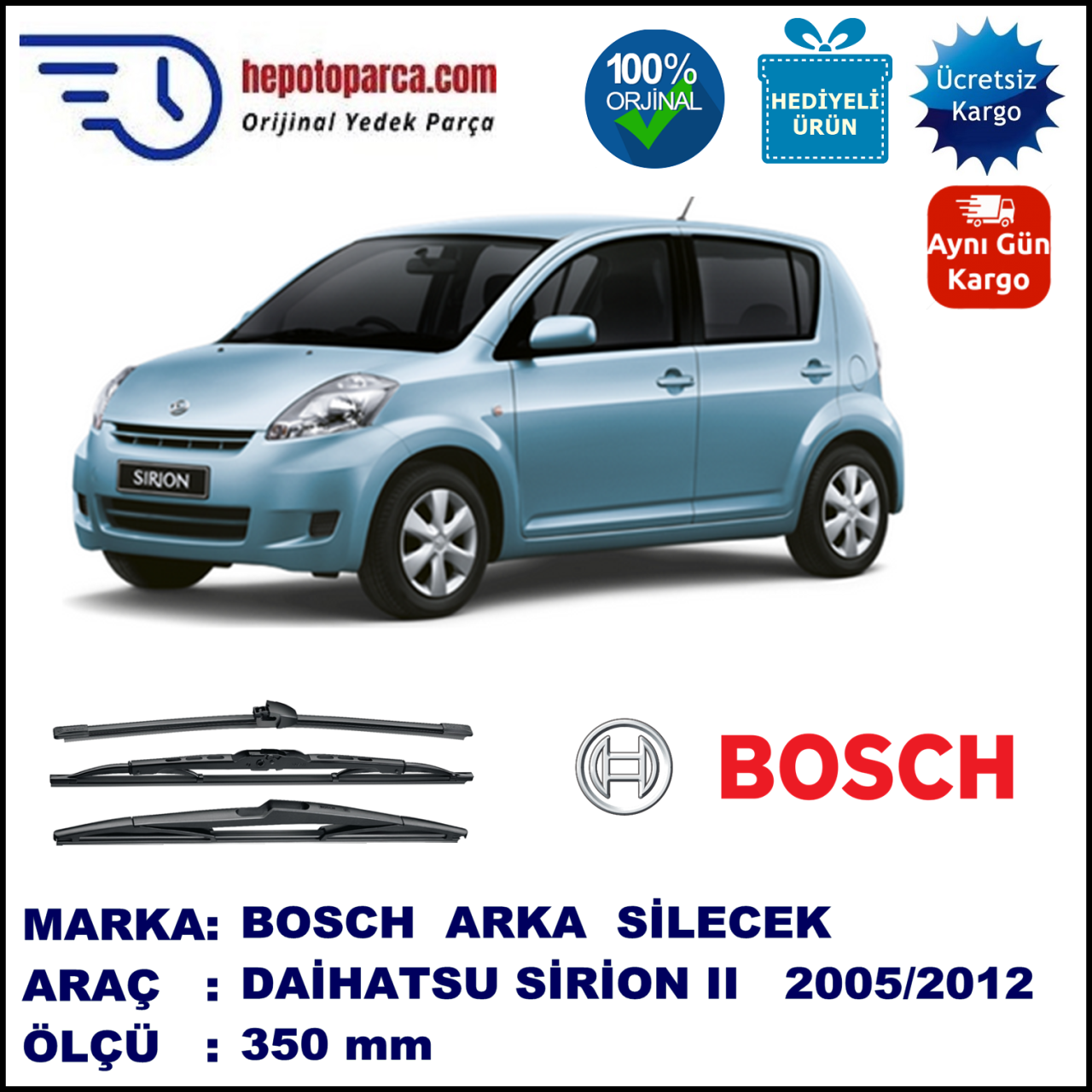 DAIHATSU Sirion II [M3] 350 mm 10.2004-... BOSCH Arka Silecek