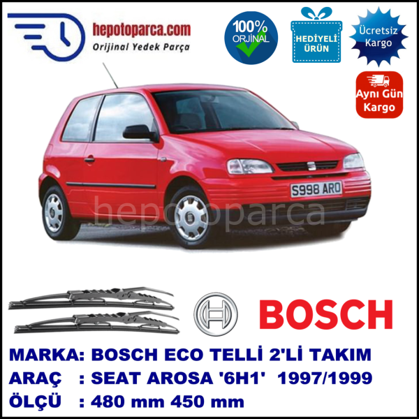 SEAT Arosa [6H1] 02.97-02.99 480 / 450 mm. BOSCH ECO Telli Silecek 2'li Takım