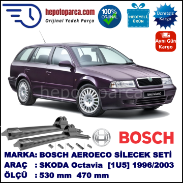 SKODA Octavia Combi [1U5] 10.1996-12.2010, 530 / 470 mm. BOSCH AEROECO Aparatlı Muz Silecek