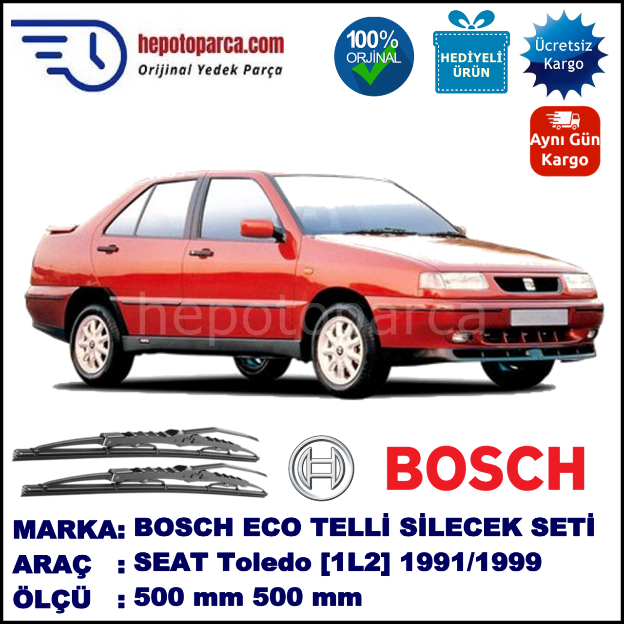 SEAT Toledo [1L2] 05.91-03.99 500 / 500 mm. BOSCH ECO Telli Silecek 2'li Takım