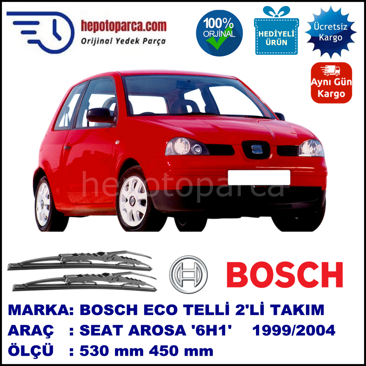 SEAT Arosa [6H1] 03.99-06.04 530 / 450 mm. BOSCH ECO Telli Silecek 2'li Takım