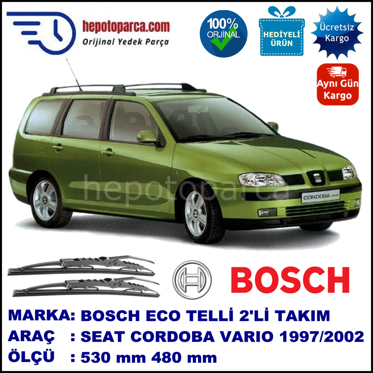 SEAT Cordoba Vario [6K5] 04.97-12.02 530 / 480 mm. BOSCH ECO Telli Silecek 2'li Takım