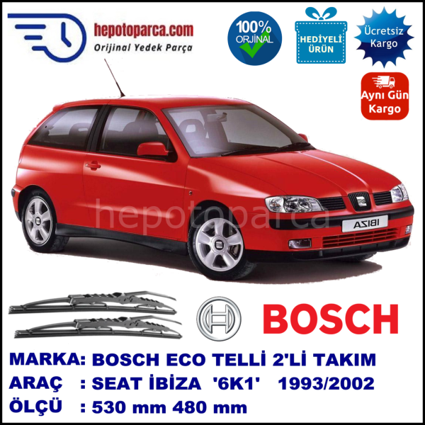 SEAT Ibiza [6K1] 03.93-05.02 530 / 480 mm. BOSCH ECO Telli Silecek 2'li Takım