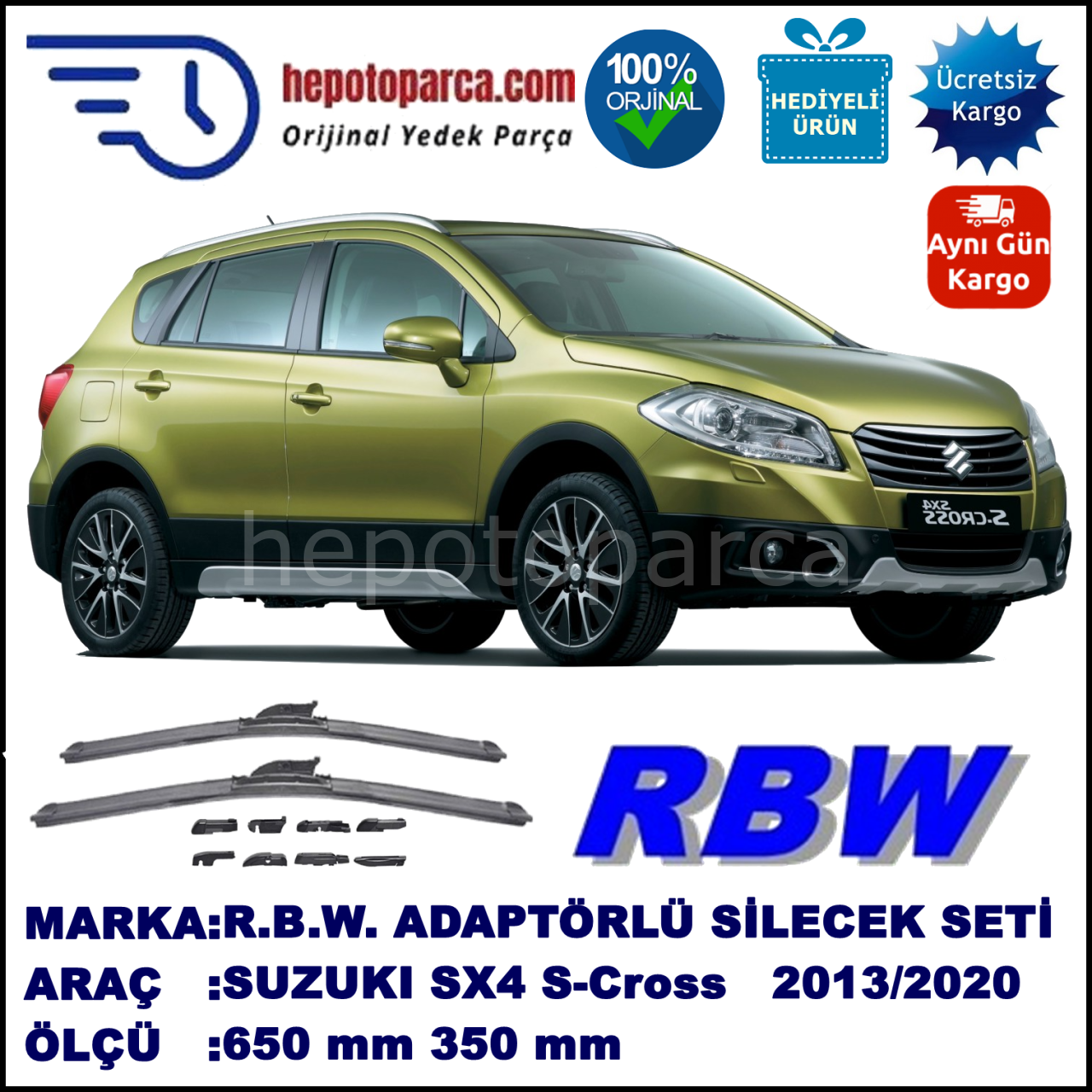 SUZUKI SX4 S-Cross  09.2013-..., 650 / 350 mm.  RBW  ADAPTÖRLÜ MUZ SİLECEK SETİ