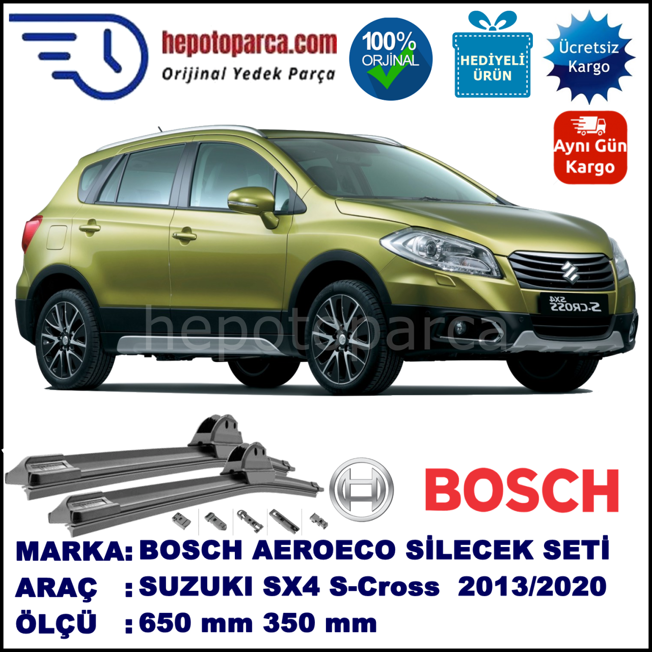 SUZUKI SX4 S-Cross  09.2013-..., 650 / 350 mm. BOSCH AEROECO Aparatlı Muz Silecek