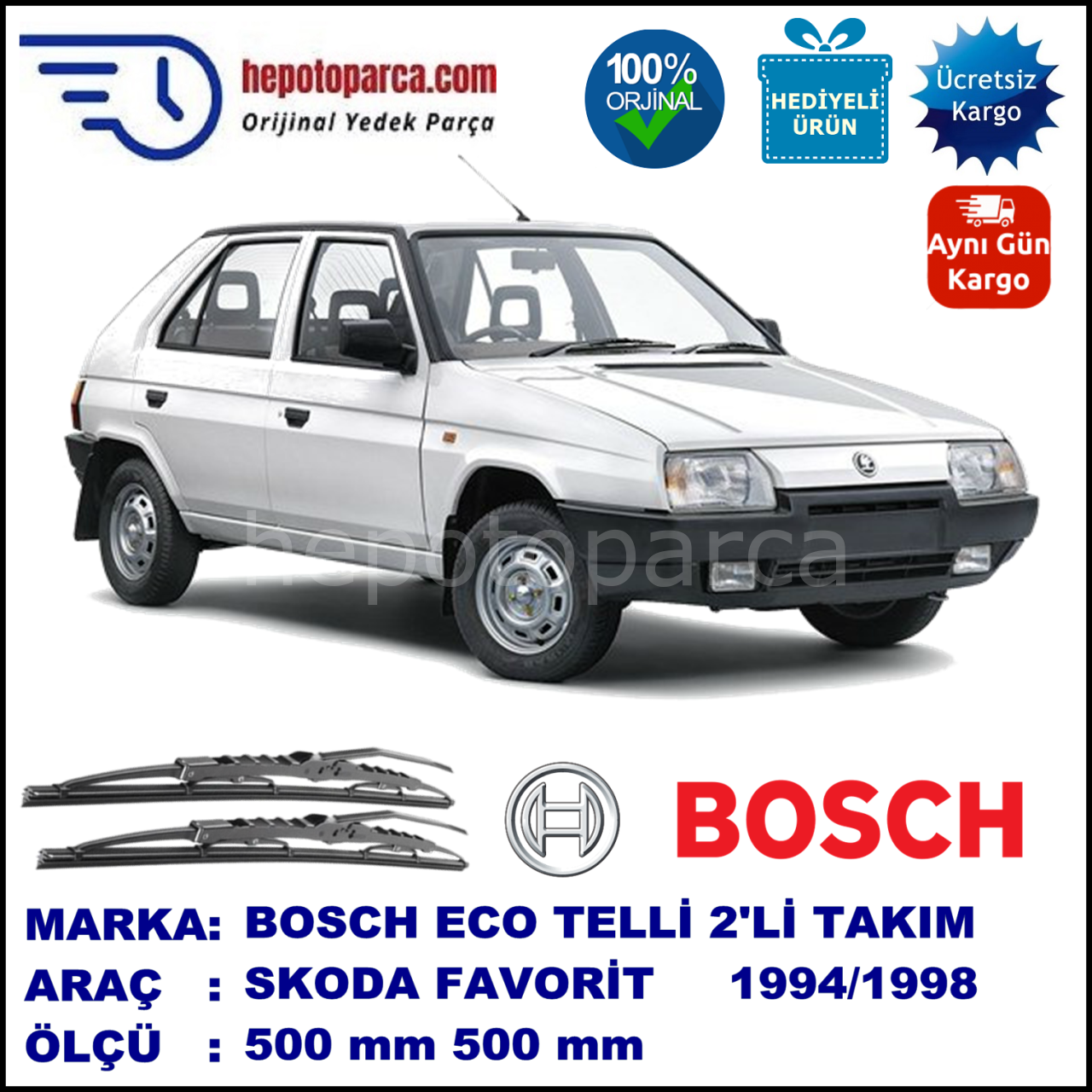 SKODA Favorit  10.94-12.98 500 / 500 mm. BOSCH ECO Telli Silecek 2'li Takım