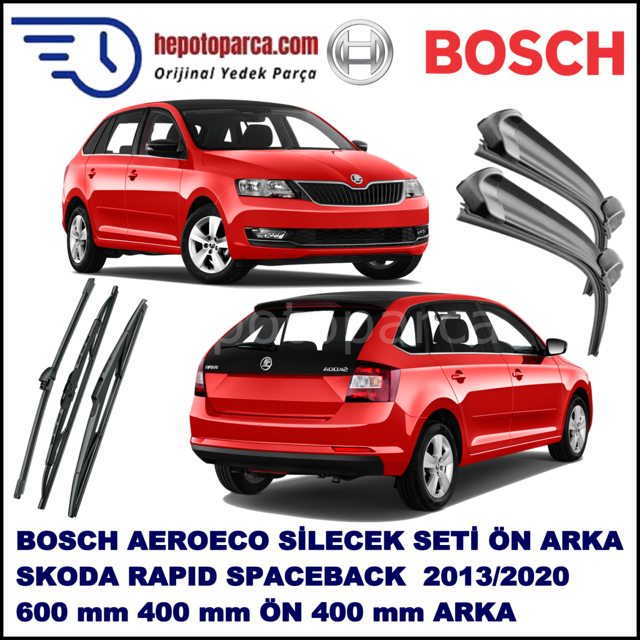 SKODA Rapid Spaceback [NH3] 10,2013-,,, Bosch Aeroeco Ön ve Arka Silecek Takımı