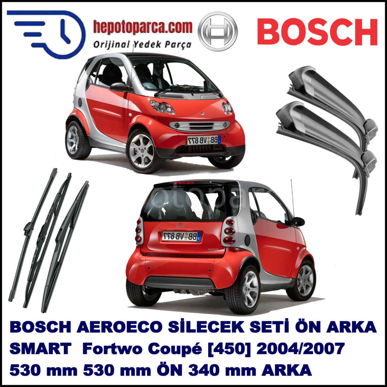 SMART (MCC) Fortwo Coupé [450] 02,2004-03,2007 Bosch Aeroeco Ön ve Arka Silecek Takımı