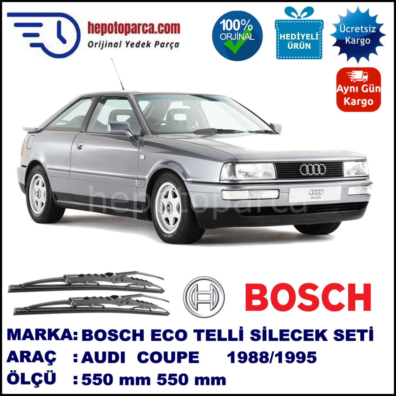 AUDI Coupé [89; B3] 11.88-12.95 550 / 550 mm. BOSCH ECO Telli Silecek 2'li Takım