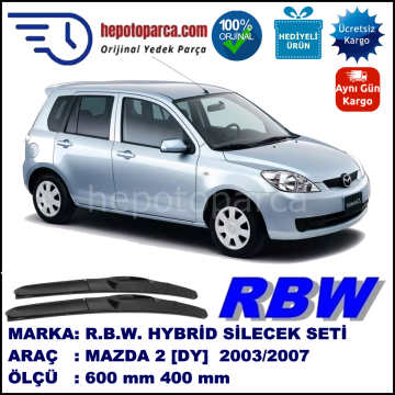 MAZDA 2 [DY] 02.03-06.07 600 / 400 mm. RBW Hybrid Silecek Seti. U Kanca Uyumlu Hibrit