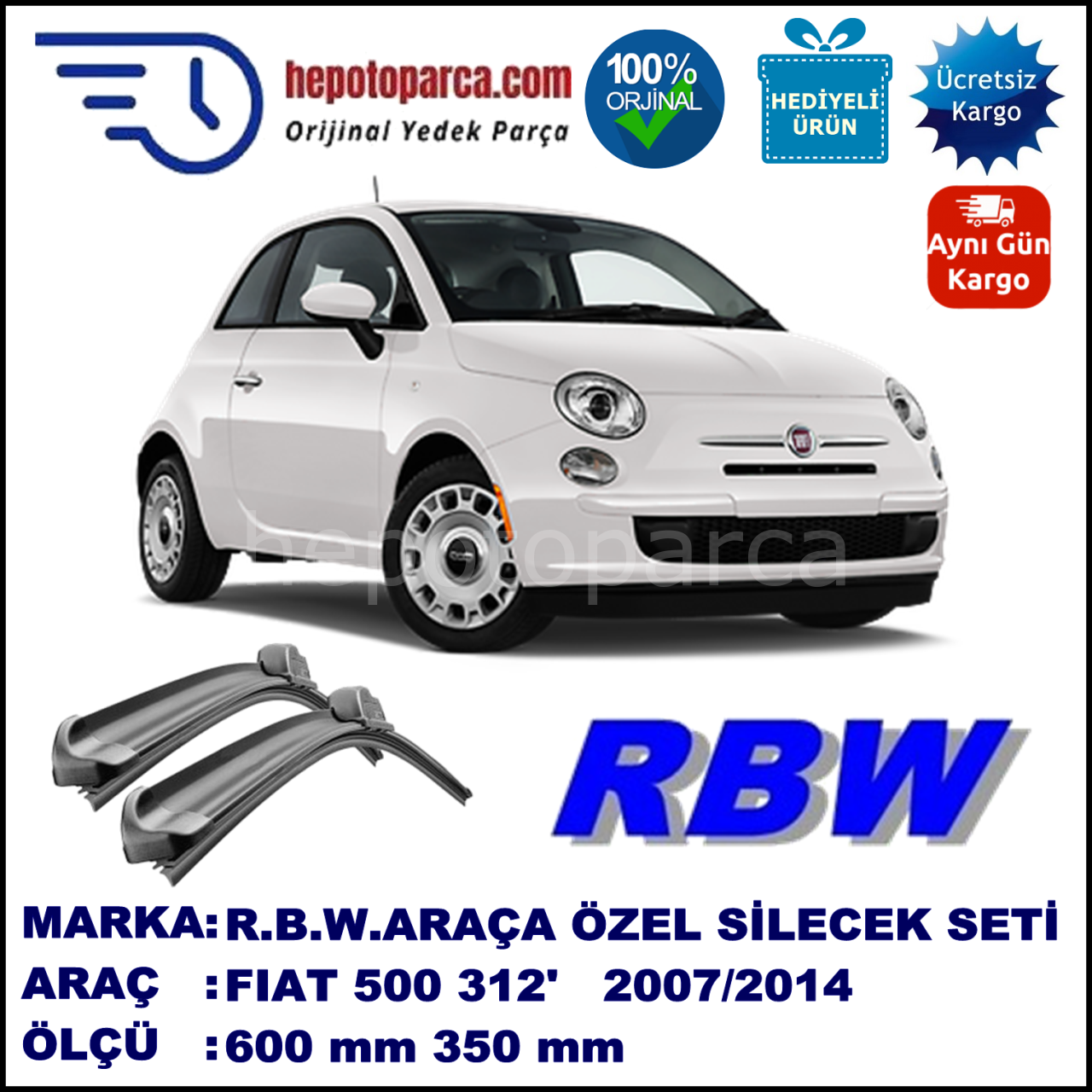 FIAT 500 MUZ SİLECEK TAKIMI RBW ARACA ÖZEL (2007→)