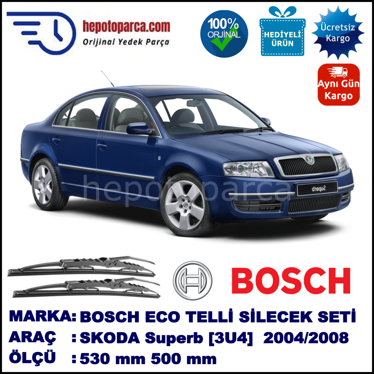 SKODA Superb [3U4] 11.04-03.08 530 / 500 mm. BOSCH ECO Telli Silecek 2'li Takım