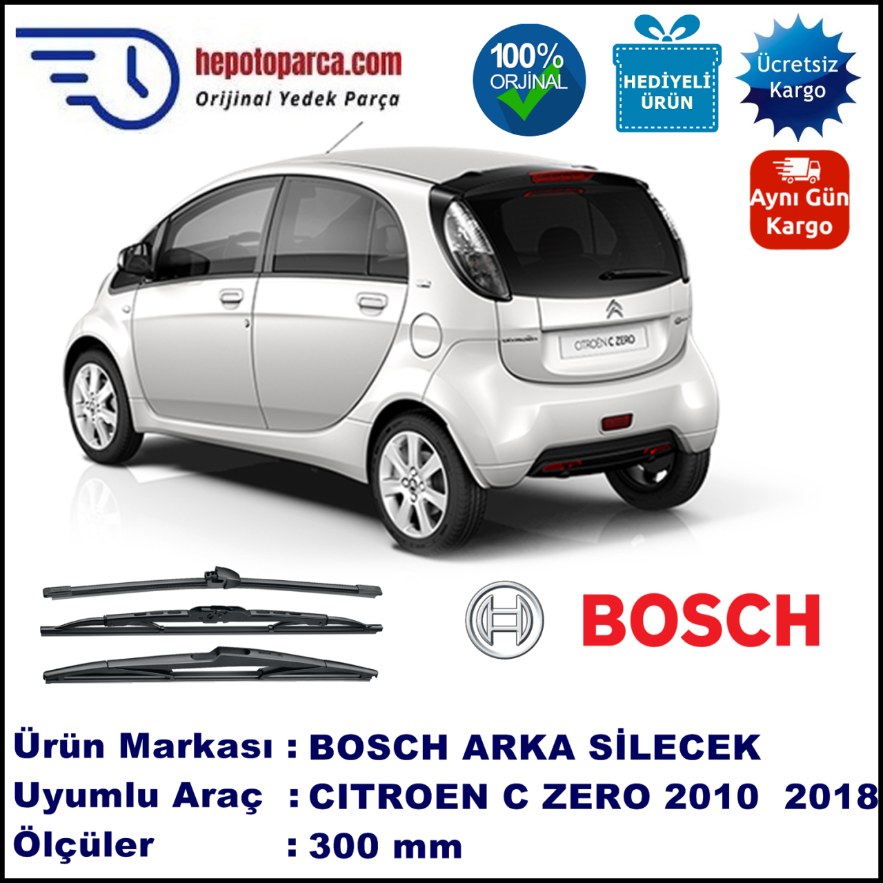 CITROEN C-Zero  300 mm 10.2010-... BOSCH Arka Silecek