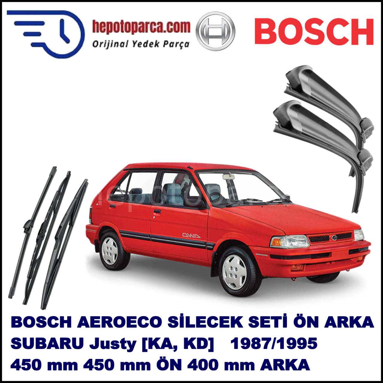 SUBARU Justy [KA, KD] 05,1987-10,1995 Bosch Aeroeco Ön ve Arka Silecek Takımı