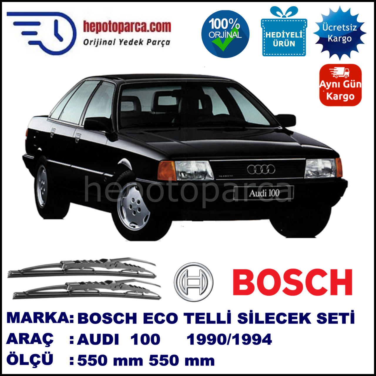 AUDI 100 [4A2; C4] 12.90-07.94 550 / 550 mm. BOSCH ECO Telli Silecek 2'li Takım