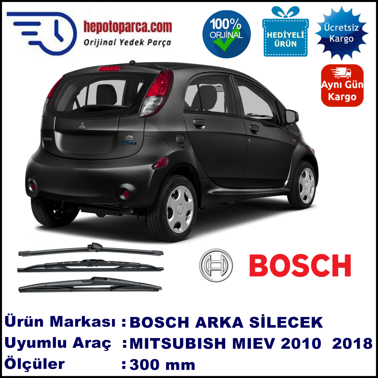 MITSUBISHI i-Miev  300 mm 10.2010-... BOSCH Arka Silecek