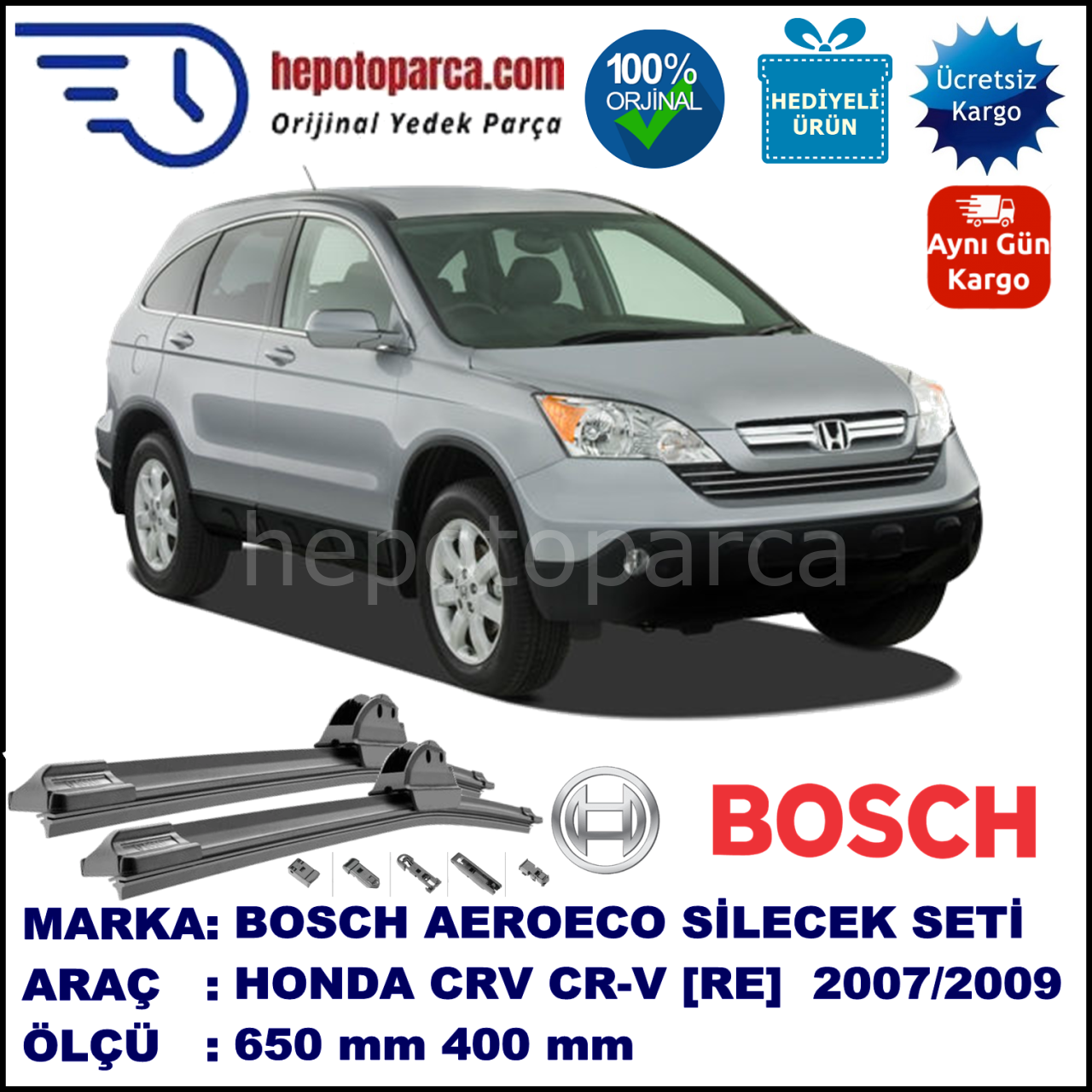 HONDA CRV CR-V [RE] 01.2007-..., 650 / 400 mm. BOSCH AEROECO Aparatlı Muz Silecek
