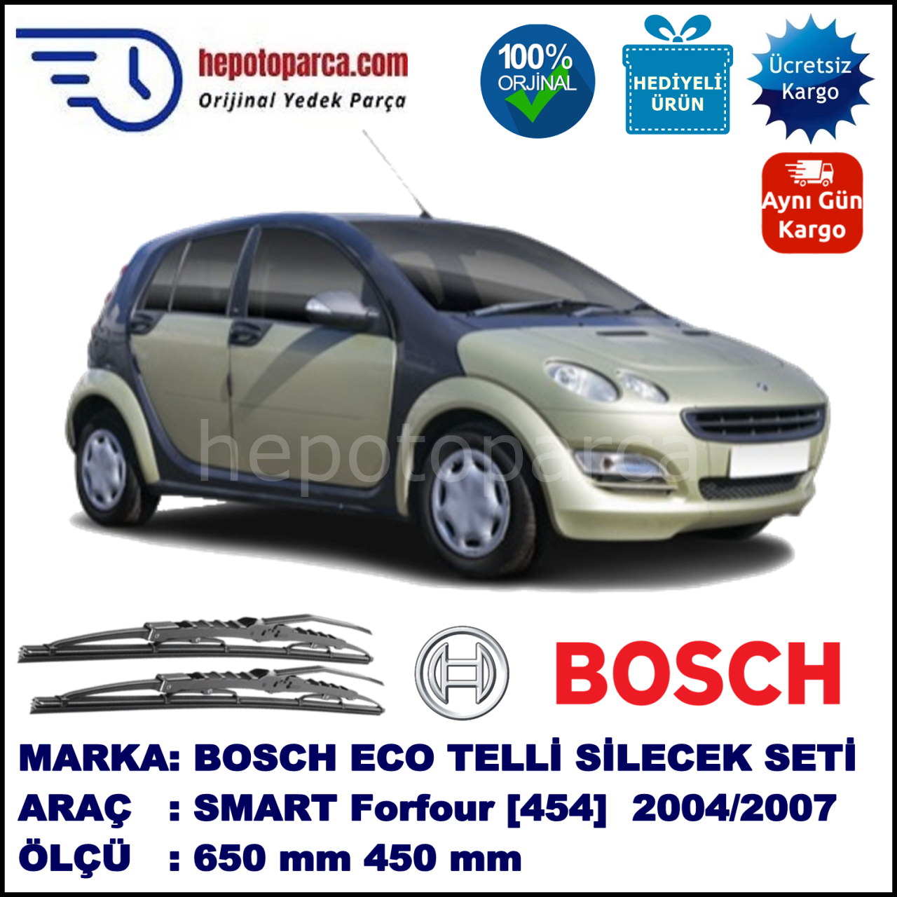 SMART (MCC) Forfour [454] 01.04-06.07 650 / 450 mm. BOSCH ECO Telli Silecek 2'li Takım