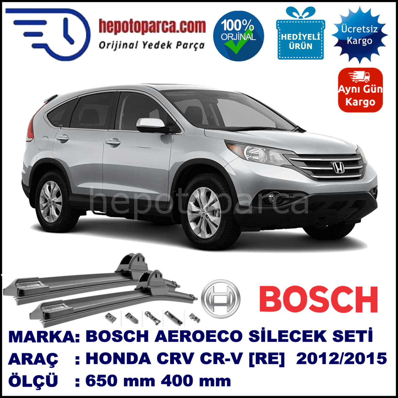 HONDA CRV CR-V [RE] 10.2012-..., 650 / 400 mm. BOSCH AEROECO Aparatlı Muz Silecek