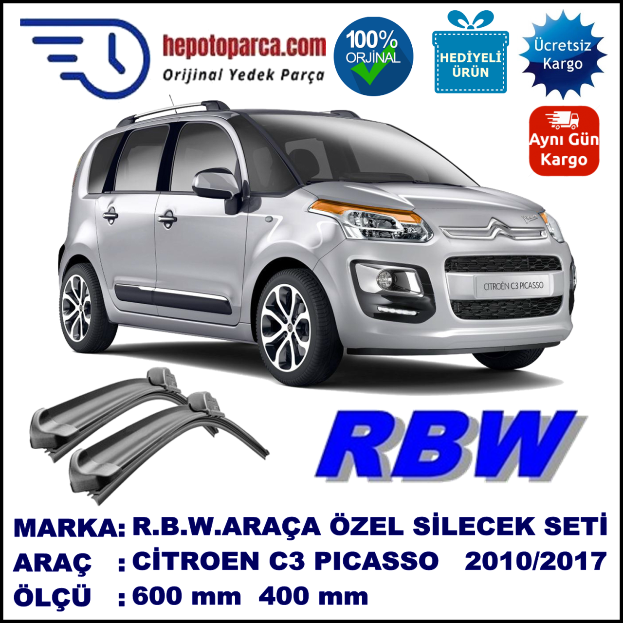 CITROËN C3 PICASSO MUZ SİLECEK TAKIMI RBW ARACA ÖZEL (2009-2010)