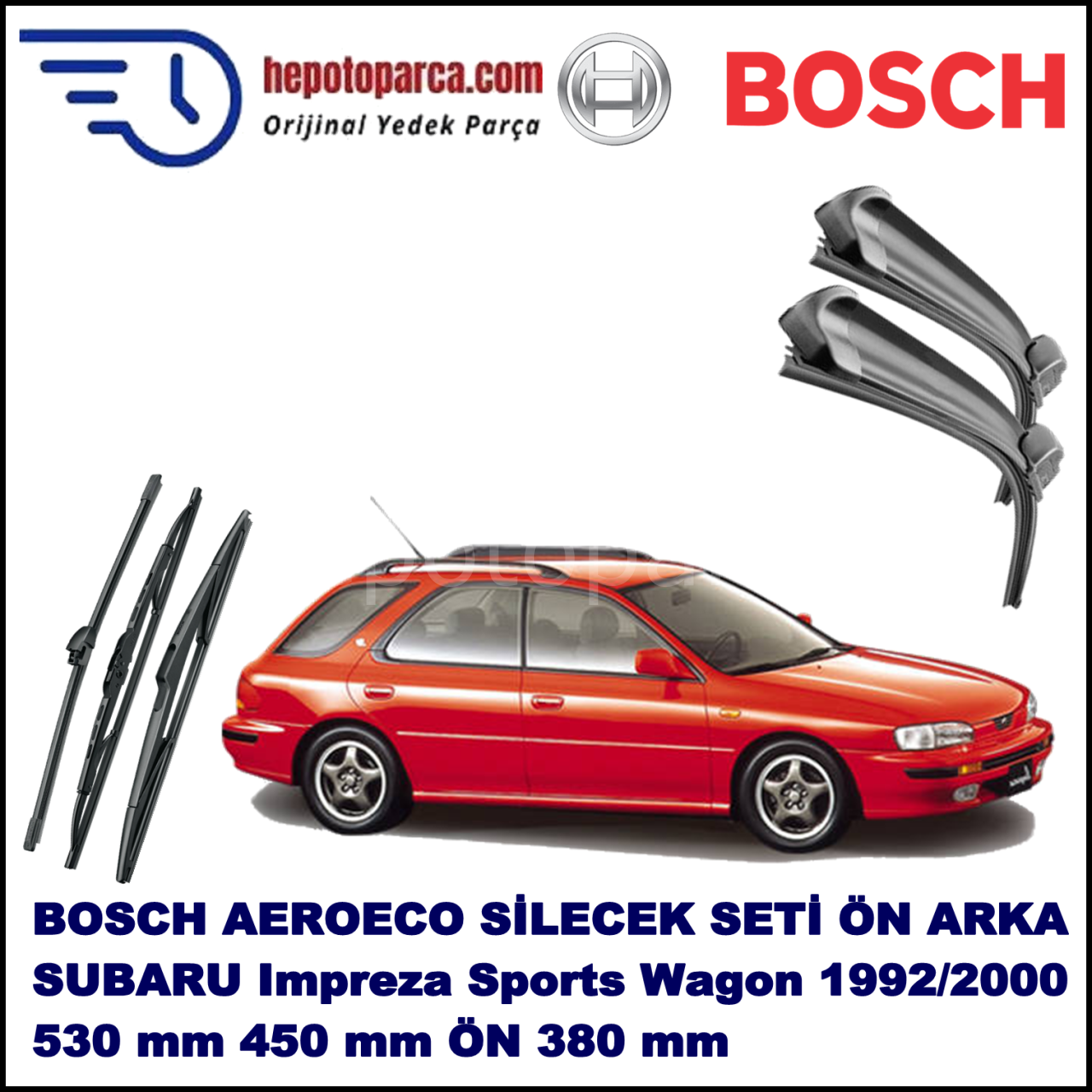 SUBARU Impreza Sports Wagon  11,1992-07,2000 Bosch Aeroeco Ön ve Arka Silecek Takımı