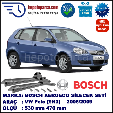 VW Polo [9N3] 04.2005-12.2009, 530 / 470 mm. BOSCH AEROECO Aparatlı Muz Silecek