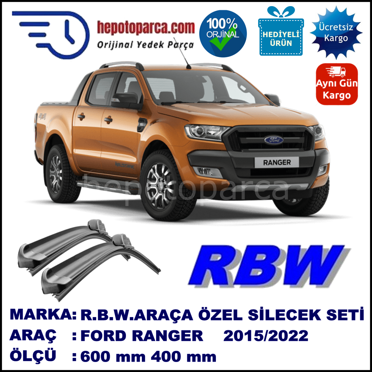 FORD RANGER MUZ SİLECEK TAKIMI RBW ARACA ÖZEL (2015→)