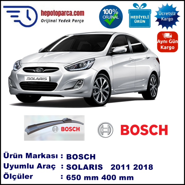 HYUNDAI Solaris [RB] 01.2011-..., 650 / 400 mm. BOSCH AEROECO Aparatlı Muz Silecek