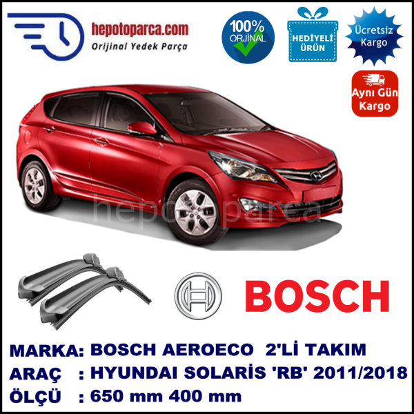 HYUNDAI Solaris Hatchback [RB] 01.2011-..., 650 / 400 mm. BOSCH AEROECO Aparatlı Muz Silecek