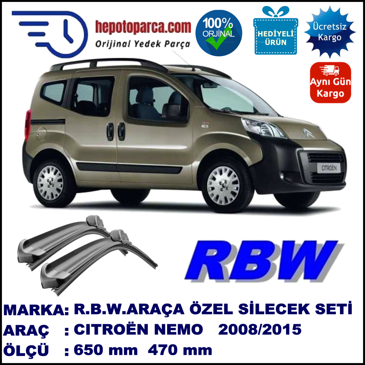 CITROËN NEMO MUZ SİLECEK TAKIMI RBW ARACA ÖZEL (2008→)