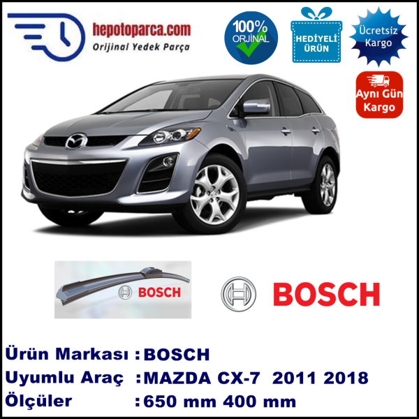 MAZDA CX-7 [ER] 05.2007-..., 650 / 400 mm. BOSCH AEROECO Aparatlı Muz Silecek