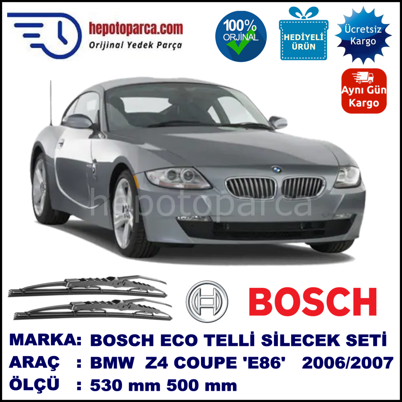 BMW Z4 Coupé [E 86] 03.06-07.07 530 / 500 mm. BOSCH ECO Telli Silecek 2'li Takım