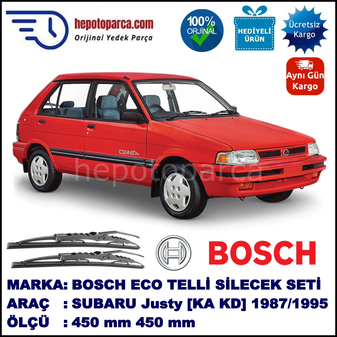 SUBARU Justy [KA, KD] 05.87-10.95 450 / 450 mm. BOSCH ECO Telli Silecek 2'li Takım