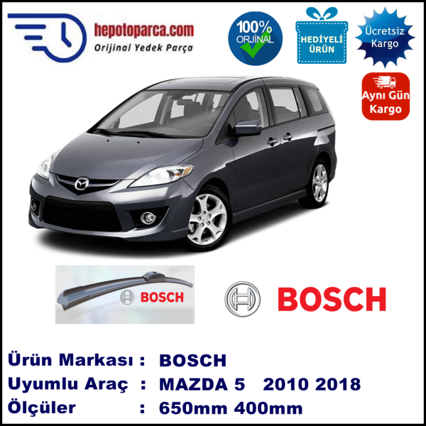MAZDA 5 [CW] 06.2010-..., 650 / 400 mm. BOSCH AEROECO Aparatlı Muz Silecek