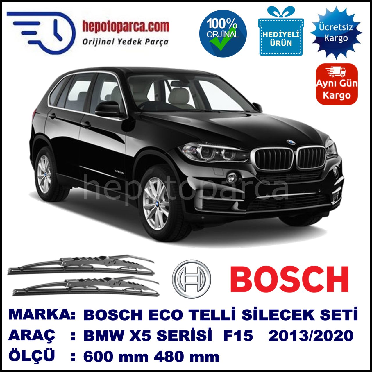 BMW X5 [F 15] 11.13-... 600 / 480 mm. BOSCH ECO Telli Silecek 2'li Takım