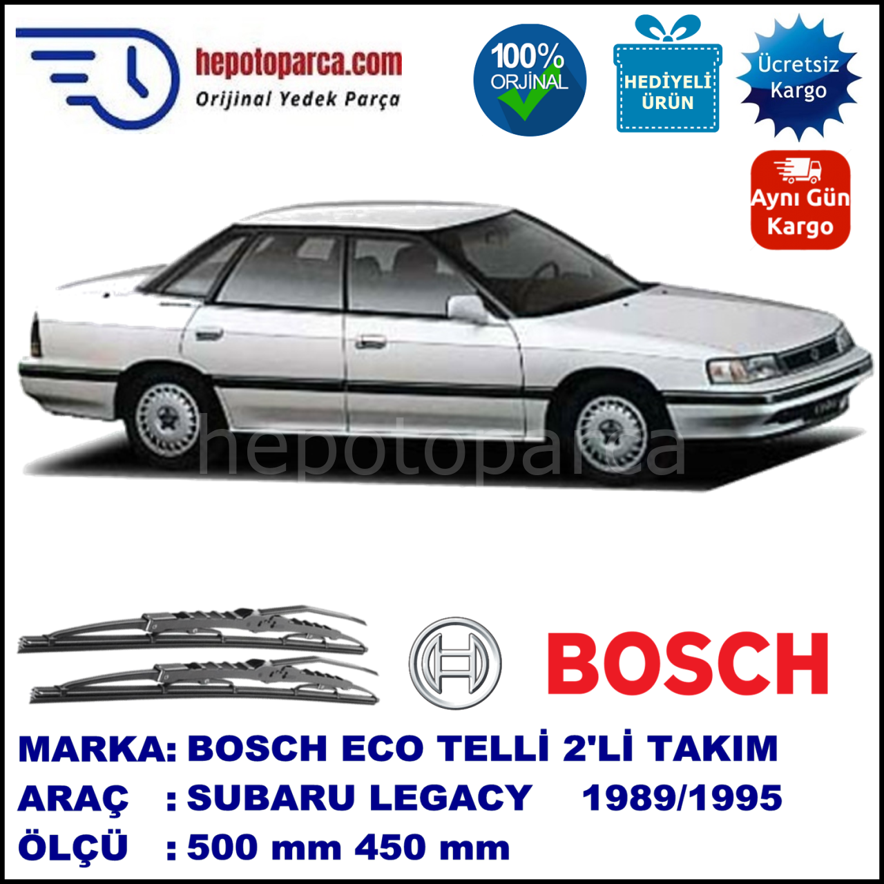 SUBARU Legacy [BC/BF/BJ] 01.89-08.95 500 / 450 mm. BOSCH ECO Telli Silecek 2'li Takım