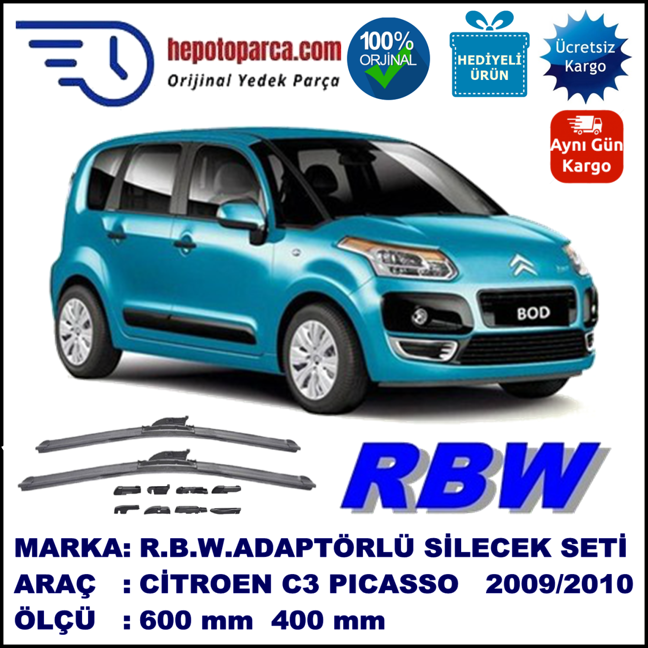 CİTROEN C3 PICASSO MUZ SİLECEK TAKIMI RBW ARACA ÖZEL (2010→)