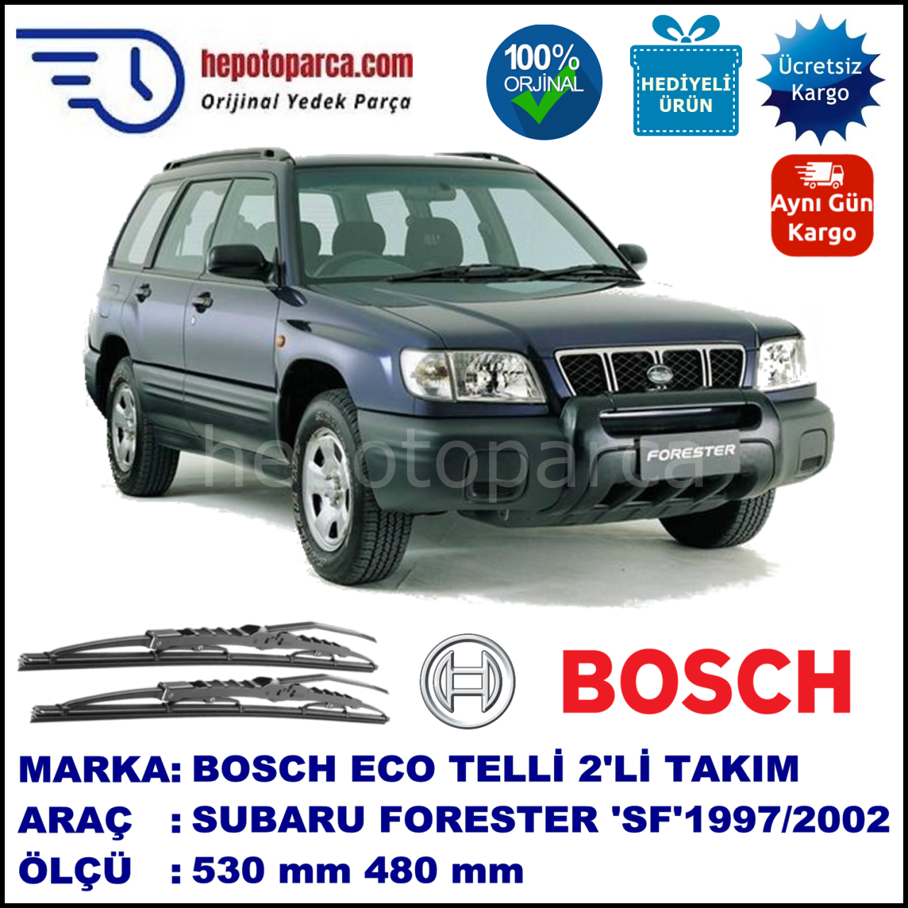 SUBARU Forester  [SF] 01.97-05.02 530 / 480 mm. BOSCH ECO Telli Silecek 2'li Takım
