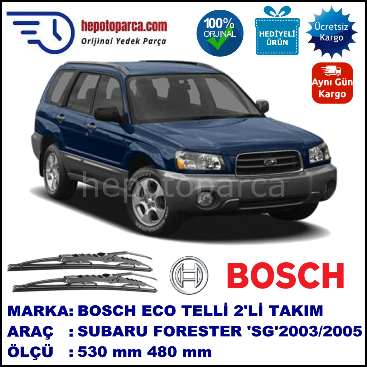 SUBARU Forester  [SG] 06.03-05.05 530 / 480 mm. BOSCH ECO Telli Silecek 2'li Takım