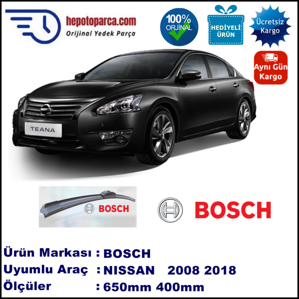 NISSAN Teana [J32, J32R] 06.2008-..., 650 / 400 mm. BOSCH AEROECO Aparatlı Muz Silecek